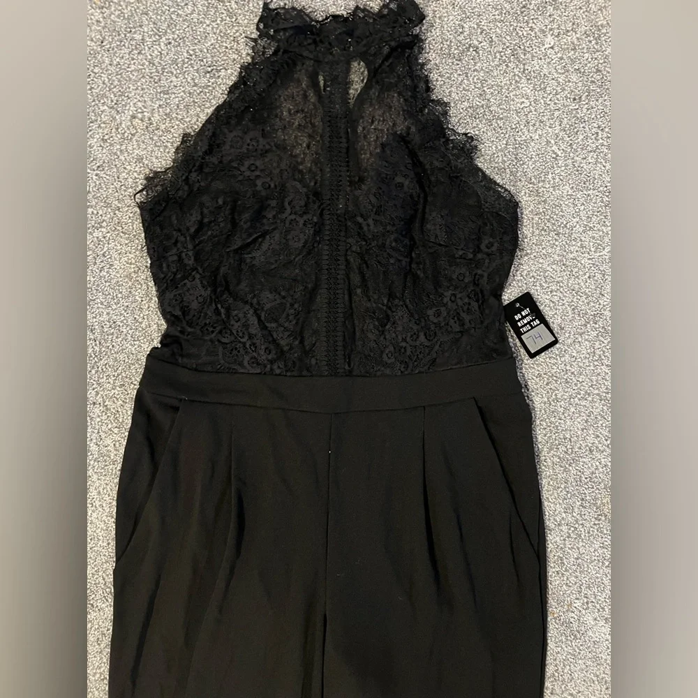 NWT EXPRESS Lace Halter Black Jumpsuit - Picture 2 of 11